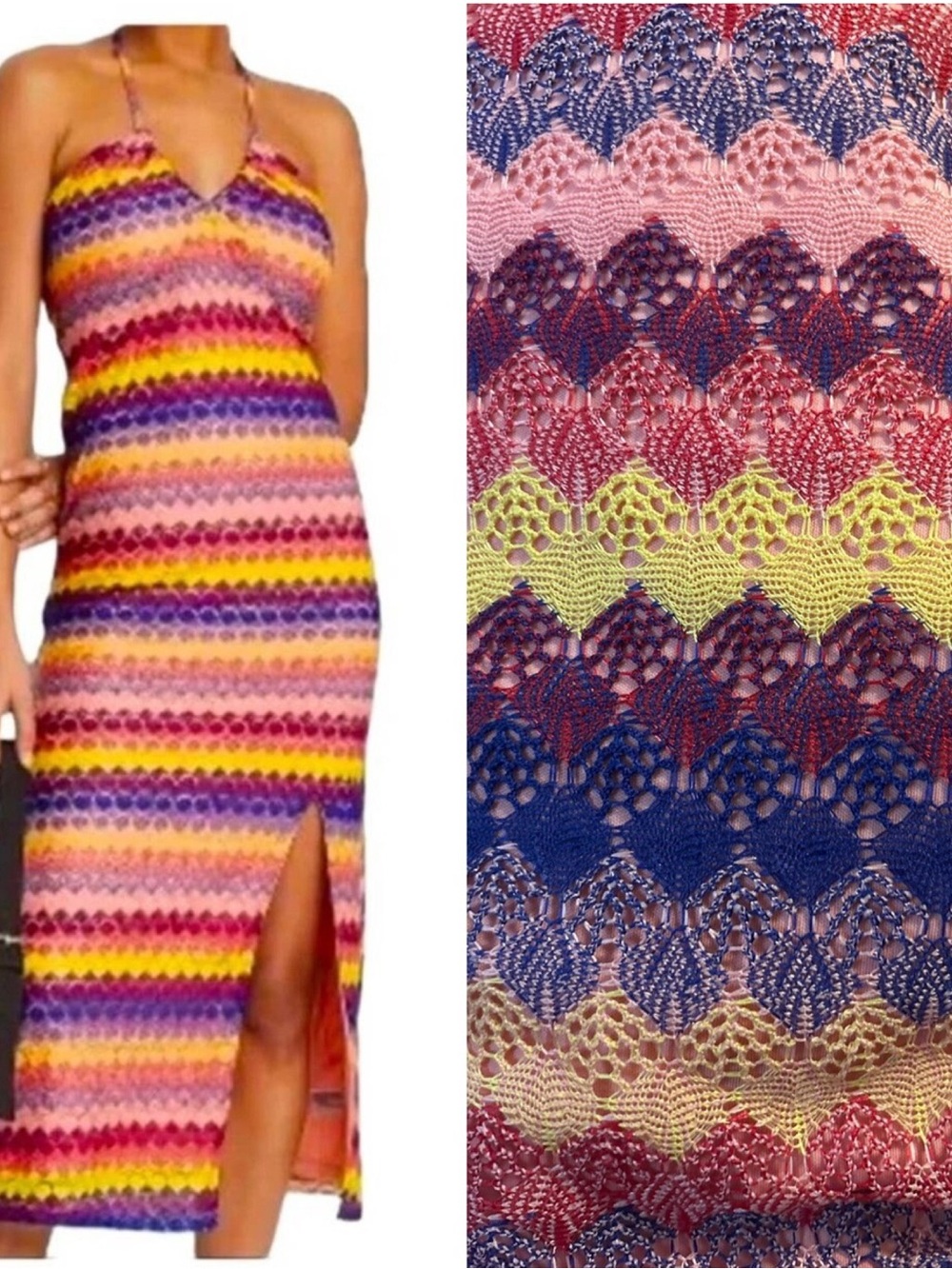 Multicolor Crochet Halter Midi Dress
